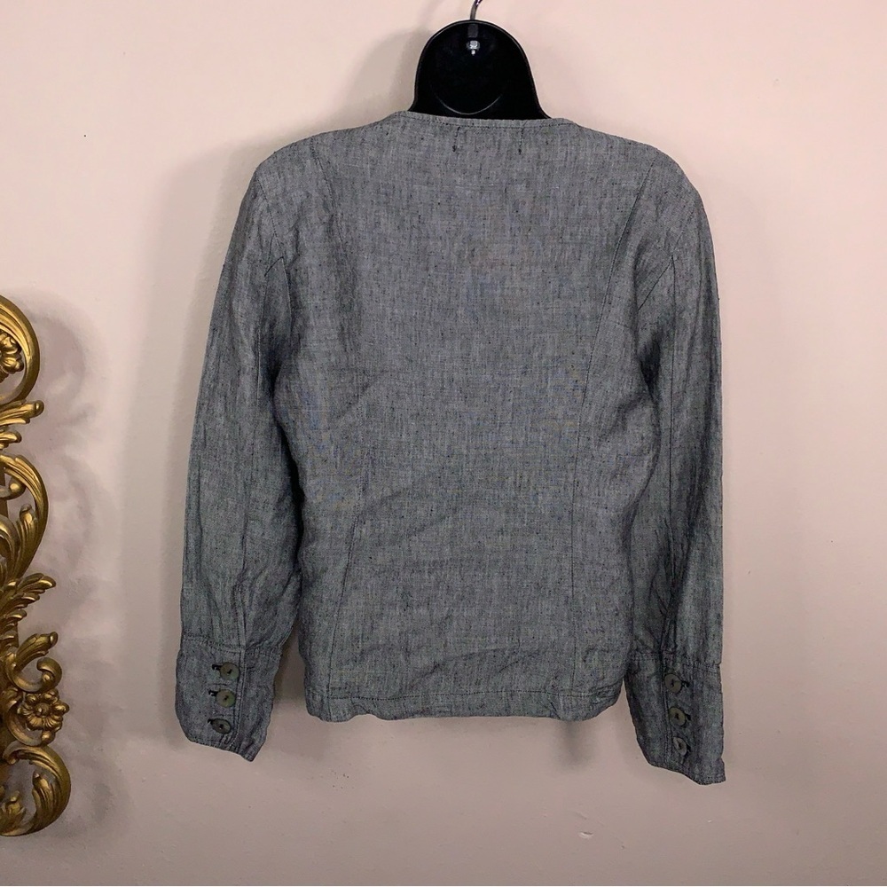 Small Willow Slate Grey Blue Linen Long Sleeve Top Plunge Vneck Design Goth Boho - Picture 5 of 16